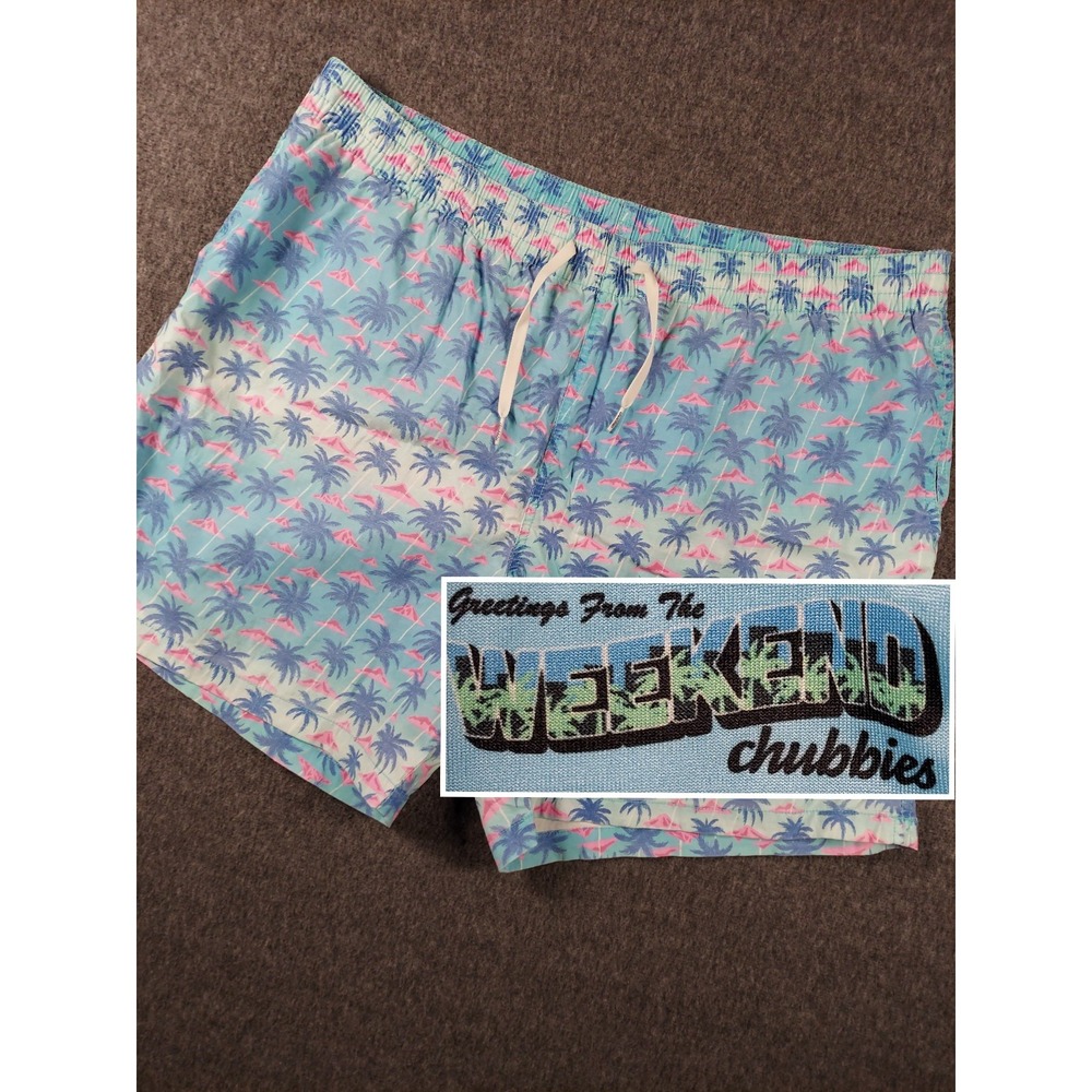 Chubbies Swim Trunks Mens 2XL Floral Aztec Palm Tree Hawaii Elastic Waist Shorts